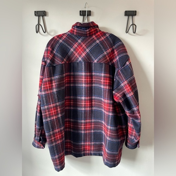 BP, red and blue poly wool plaid shirt jacket shacket warm long sleeve sz large - Picture 4 of 8